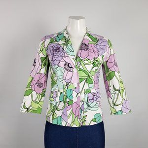 Anne Taylor Flower Print Cotton Blazer Size XS